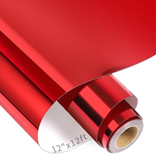 VINYL FROG HTV-Vinyl-Rolle, Metallic-Folie, 30,5 x 3,6 m, Rot / Chrom, zum Aufbügeln, einfach zu schneiden und zu entgitten, DIY Heat Press Design für T-Shirts von VINYL FROG