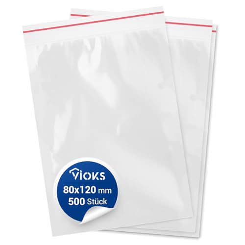 VIOKS Luftdichte Beutel 500 Stück - Druckverschlussbeutel 80x120 mm 25 Mikron (0,025 mm) - Ziplock Beutel Zip Tüten & WIederverschließbare Beutel von VIOKS