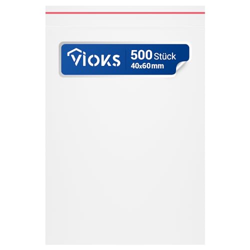 VIOKS Zip Beutel 500 Stück - Kleine Plastiktüten mit Verschluss 40 x 60 mm 50 Mikron (0,05 mm) - Wiederverschließbare Beutel & Mini Tüten Transparent von VIOKS