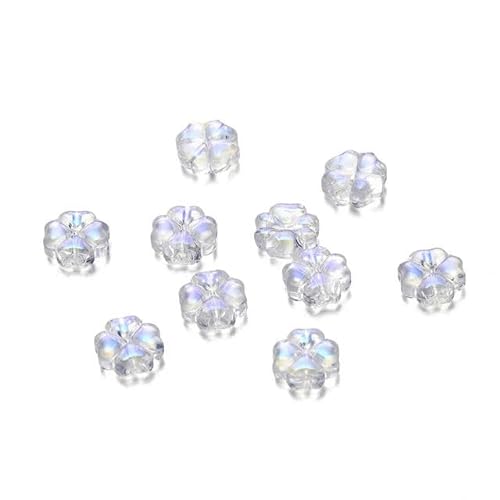 10/20 Stück 10 mm tschechische Lampwork-Kristall-Blumen-Abstandsperlen, flach, rund, lose Perlen für DIY-Schmuckherstellung, Zubehör, AB weiß, 10 Stück von VIOLK