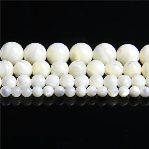 4–12 mm weiße natürliche Perlmutt-Muschelperlen, runde Spacer-Muschel-lose Perlen für Schmuckherstellung, DIY-Halskettenstrang, weiße Muschel, 6 mm, 15 Zoll von VIOLK