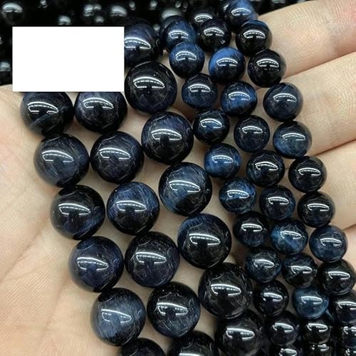 5A Qualität Naturstein Blaue Tigerauge Perlen Runde lose Perlen 6 8 10 12 mm für Schmuckherstellung DIY Bettelarmband 15" Großhandel-Dunkelblaues Tigerauge-4,0 mm 85 bis 95 Stück von VIOLK