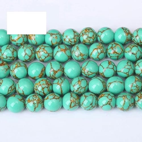 5A Qualität Naturstein Blaue Tigerauge Perlen Runde lose Perlen 6 8 10 12 mm für Schmuckherstellung DIY Bettelarmband 15" Großhandel-Gold Line Türkise-12 mm 31 bis 32 Stück von VIOLK