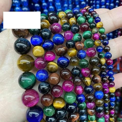 5A Qualität Naturstein Blaue Tigerauge Perlen Runde lose Perlen 6 8 10 12 mm für Schmuckherstellung DIY Bettelarmband 15" Großhandel-Sieben Farben-10mm 36 bis 38 Stück von VIOLK