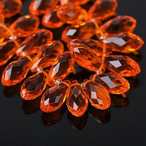 Einfarbiges, tropfenförmiges, facettiertes Kristallglas, 12 x 6 mm, 16 x 8 mm, 20 x 10 mm, oben gebohrt, Anhänger, Tropfen, lose Perlen für Schmuckherstellung, DIY, Orange von VIOLK