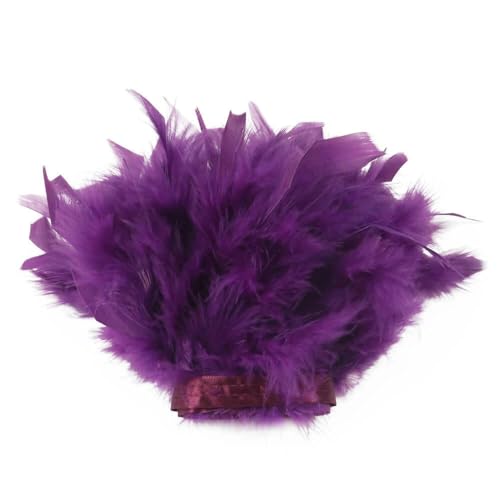 Großhandel 10 Meter Leder Rosa flauschige Truthahnfedern Band mit Fransen 6-8 Zoll Kleid Kostüme Nähen Federbesatz zum Basteln-Tiefviolett von VIOLK