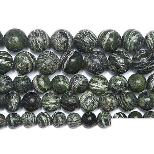 Naturstein, grüner Zebra-Jaspis, runde Perlen, 15 Zoll Strang, 4, 6, 8, 10, 12 mm, wählbare Größe zur Schmuckherstellung, 6 mm, 59 bis 63 Stück von VIOLK