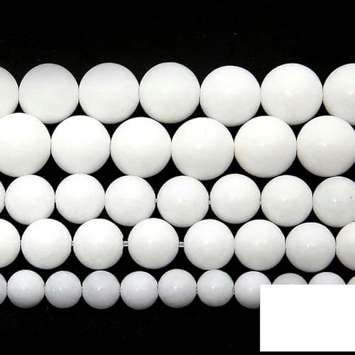 Naturstein, weiße Porzellan-Jade-Perlen, lose 4, 6, 8, 10, 12, 14,0 mm, Auswahlgröße zur Schmuckherstellung, 8 mm, 45 bis 48 Stück von VIOLK
