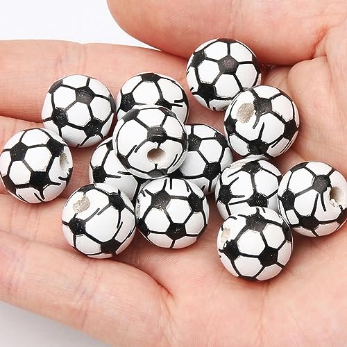 Viele Farben Runde Kugel Holzperlen Fußball Basketball Muster Lose Distanzperlen Für DIY Kinder Halskette Armband 16mm 10 Stück/Lot-C00978-30 Stück von VIOLK