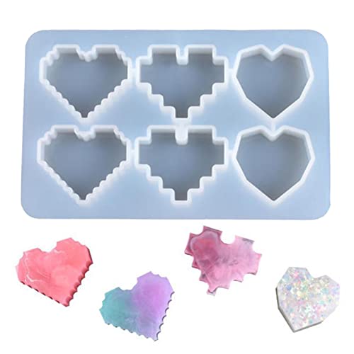 VIONNPPT 2 Pack Herz Silikon Pixel Formen DIY Harz Schimmel Herz Schlüsselanhänger, Schmuck Handwerk Kerze, Seifenputz, Geschenke Machen von VIONNPPT