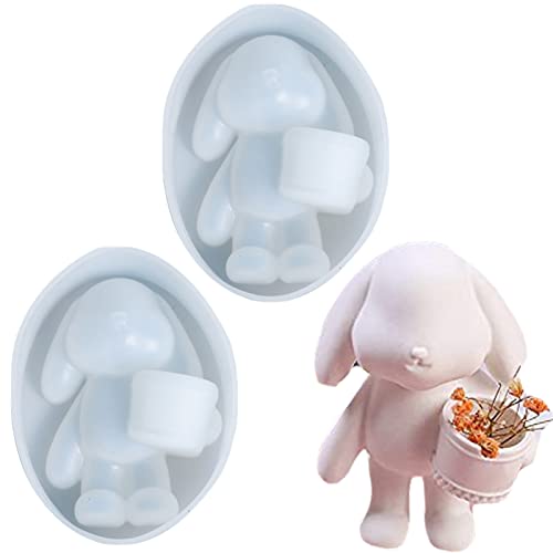 VIONNPPT 2er Set Ostern 3D Kaninchen Eimer Silikonform, Hasenform Fondant Kuchen Dekorationsform, Backwaren Mousse Süßigkeiten Seifenform Eispudding Schokolade Kerzen Mould von VIONNPPT