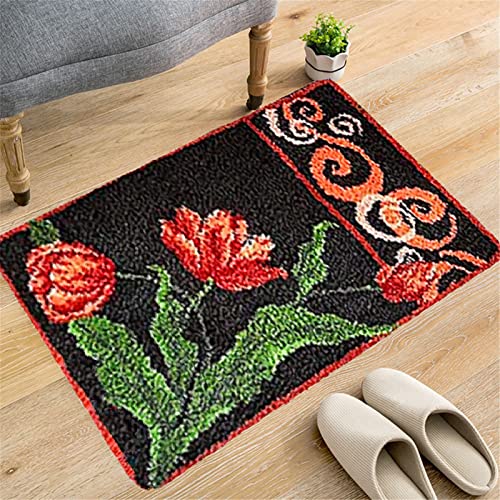 VIONNPPT 3D Blumen-Serie Knüpfteppich Zum Selber knüpfen, Knüpfset Latch Hook Kit Selbst Teppich für Kinder und Erwachsene, Knüpfhaken Set mit Vordruck (C,50cmx38cm) von VIONNPPT