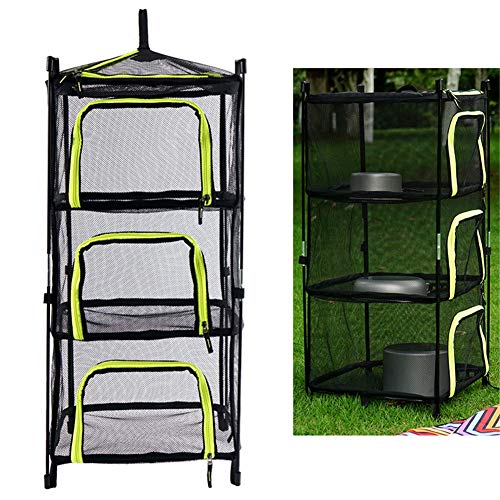 VIONNPPT 4 Schichten Camping Trockenes Netz Mit Reißverschluss, Outdoor Trocknungsnetz Faltbare Drying Net Trocknen Rack Mit Tragetasche, Kann Stehen Oder Hängen (Grün+Schwarz) von VIONNPPT