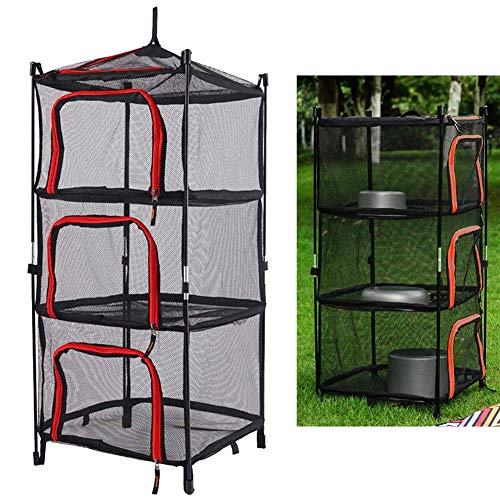 VIONNPPT 4 Schichten Camping Trockenes Netz Mit Reißverschluss, Outdoor Trocknungsnetz Faltbare Drying Net Trocknen Rack Mit Tragetasche, Kann Stehen Oder Hängen (Rot+Schwarz) von VIONNPPT