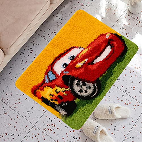 VIONNPPT Cartoon Auto Muster Knüpfteppich Zum Selber Knüpfen Knüpfset, Latch Hook Kit Selbst Teppich Set, 3D Kreatives Geschenk Tapisserie Für Erwachsene Kinder (Car,60cmx40cm) von VIONNPPT