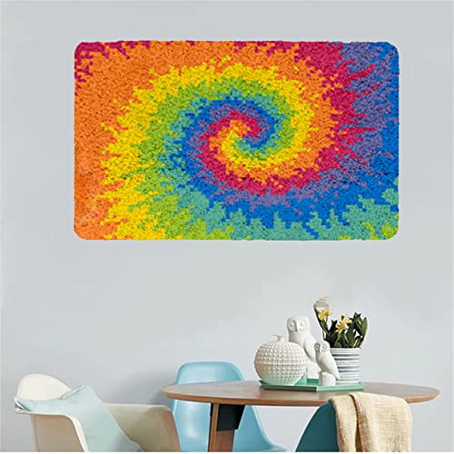 VIONNPPT DIY 3D Bunte Serie Teppich Tapisserie Knüpfteppich Set, Knüpfset Für Kinder Erwachsene, Knüpfset Latch Hook Rug mit Vordruck,Kreativ Wohnkultur (Regenbogen,60cmx40cm) von VIONNPPT