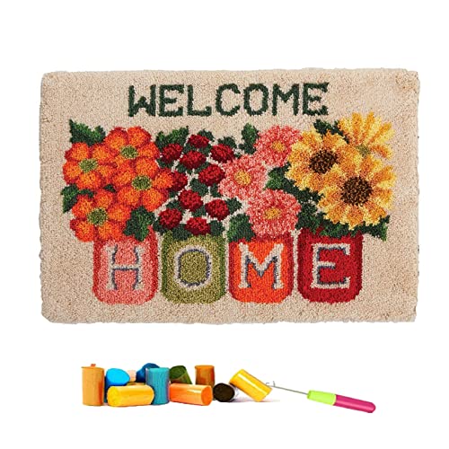 VIONNPPT DUBENS Heimdekoration Knüpfhaken Teppich Tapisserie Set Knüpfteppich Zum Selber,Kreative Handwerk Geschenk Für Erwachsene Kinder,DIY Knüpfen Set mit Vordruck,60x40cm (Welcome Home,60cmx40cm) von VIONNPPT