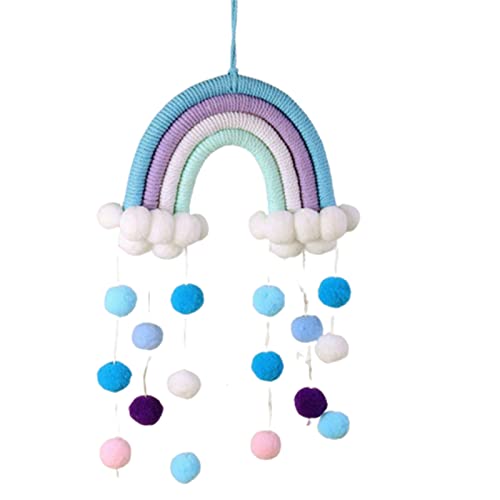 VIONNPPT Makramee Süße Regenbogen Wandbehang, Bunt Zimmer Ornament Anhänger, Wanddekor Kunst für Kinder Mädchen Baby Kinderzimmer Wohnzimmer Schlafzimmer (Blau) von VIONNPPT