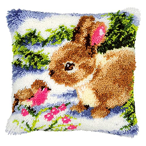 VIONNPPT Ostern Hase Serie Knüpfkissen Formteppich Latch Hook Kit DIY Knüpfkissen Kreuzstich,Stickerei Knüpfpackung Knüpfset Haken Kit für Kinder Erwachsene,Anfänger, 40cmx40cm (Wald) von VIONNPPT