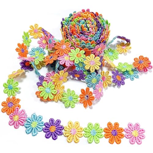 5 Yard 25mm Spitzenband Borten und Bänder Zum Nähen, Bunte Gänseblümchen Deko Zierband Zum Nähen Spitzenborte für Kleidung, Hochzeit, Blumen und Andere Dekorationen von VIRHWOEA