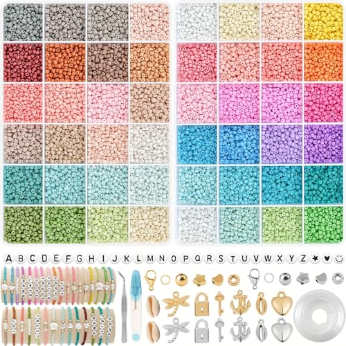 8000 Stück Perlen-Kit, 3mm Kunststoff-Perlen Handwerk Bulk-Armband Schmuck machen für Freundschaftsarmband Perlen Taille Perlen, Freundschaftsarmband Kit mit Brief Perlen, Perlen für Armbänder (E) von VISIOLEX