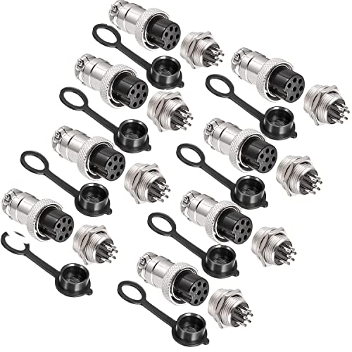 VISSQH 16pcs GX12 7 Pin Panel Metal Mounting Round Aviation Plug, 12 mm Male/Female Aviation Plug Cable Connector 7-Pin+Rubber Protective Cap and Screwdriver von VISSQH