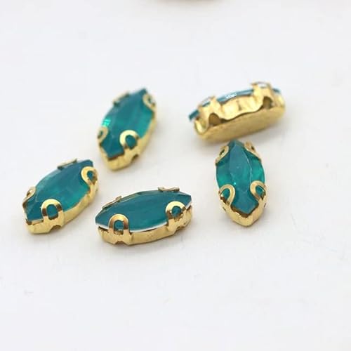 VITAU 50 Stück 5 x 10 mm Strasssteine ​​zum Aufnähen mit Goldener Kralle, Strass-Edelsteine, Bastelperlen für Schmuck, Kleidernägel von VITAU