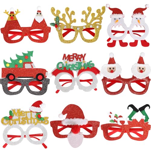 VITEVER Weihnachtsbrillen, 9 Stück Partybrillen Set Kreative Weihnachten Brillen Party Gläser Cartoon Nette Sortierte Partybrillen Lustige Brille für Partydekoration von VITEVER