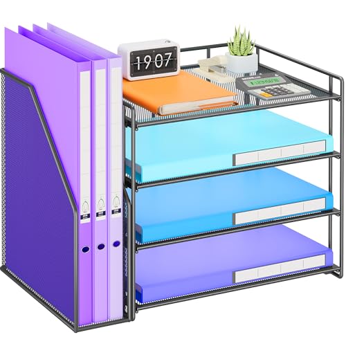 VITVITI Schreibtisch Organizer mit Aktenhalter,4 Tier Briefablage Ablagefächer Stapelbar mit 2 Stifte Halter and Schubladen,Papierablage,Büro,Zeitschriftensammler,Dokumentenablage (File Schwarz) von VITVITI