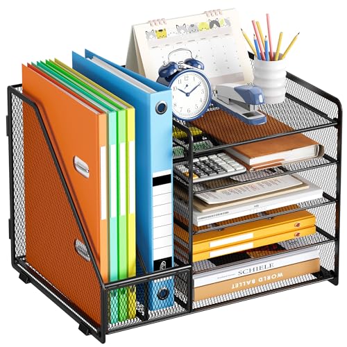 VITVITI Schreibtisch Organizer mit Aktenhalter,5 Tier Metall Mesh Büro Organizer Stehend Briefablage Ablagefächer Papier Magazine Dokumentenablage Papierablage Desk Desktop Tidy Organizer File Holder von VITVITI