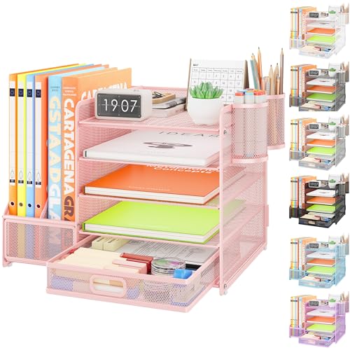 VITVITI Schreibtisch Organizer mit Aktenhalter Schublade,5 Tier Metall Schreibtisch Organizer Briefablage Ablagefächer mit 2 Stifthalter Stapelbar Büro Organizer Papier Dokumentenablage Desk Organiser von VITVITI