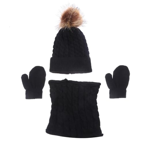 VIVAZYTGH 3 Teile/Satz Kind Winter Hut Schal Fäustlinge Set Kleinkind Gestrickte Mädchen Kinder Hals Wärmer Jungen Wolle Outdoor Warme Handschuhe(Black) von VIVAZYTGH