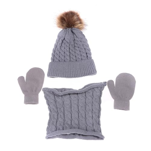 VIVAZYTGH 3 Teile/Satz Kind Winter Hut Schal Fäustlinge Set Kleinkind Gestrickte Mädchen Kinder Hals Wärmer Jungen Wolle Outdoor Warme Handschuhe(Grey) von VIVAZYTGH