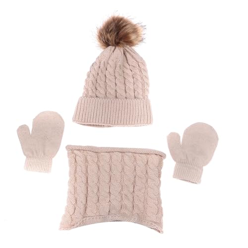 VIVAZYTGH 3 Teile/Satz Kind Winter Hut Schal Fäustlinge Set Kleinkind Gestrickte Mädchen Kinder Hals Wärmer Jungen Wolle Outdoor Warme Handschuhe(Khaki) von VIVAZYTGH