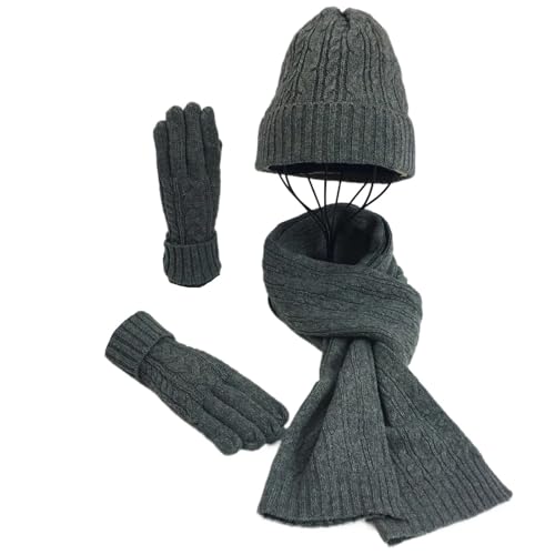 VIVAZYTGH Herbst Winter Frauen Wolle Hut Schal Handschuhe 3 stücke Set Frauen Outdoor Fashion Wolle Gestrickte Hüte Schal Hals Wärmer Handschuhe(Dark Gray) von VIVAZYTGH