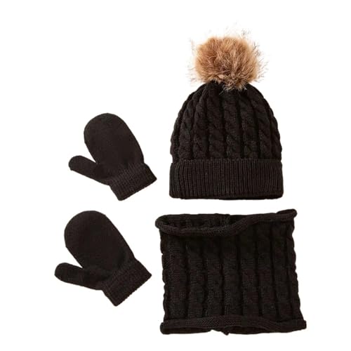 VIVAZYTGH Winter-Set aus Mütze, Schal und Handschuhen aus Baumwolle for Kinder (0–3 Jahre) – 3-teiliges Set aus Warmer Wolle for Jungen und Mädchen(Black) von VIVAZYTGH