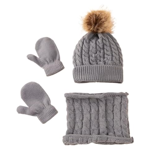 VIVAZYTGH Winter-Set aus Mütze, Schal und Handschuhen aus Baumwolle for Kinder (0–3 Jahre) – 3-teiliges Set aus Warmer Wolle for Jungen und Mädchen(Grey) von VIVAZYTGH