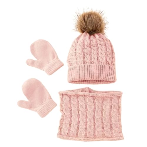 VIVAZYTGH Winter-Set aus Mütze, Schal und Handschuhen aus Baumwolle for Kinder (0–3 Jahre) – 3-teiliges Set aus Warmer Wolle for Jungen und Mädchen(Light pink) von VIVAZYTGH