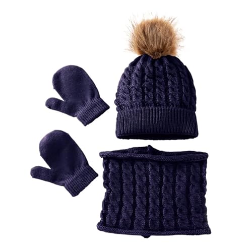 VIVAZYTGH Winter-Set aus Mütze, Schal und Handschuhen aus Baumwolle for Kinder (0–3 Jahre) – 3-teiliges Set aus Warmer Wolle for Jungen und Mädchen(Navy) von VIVAZYTGH