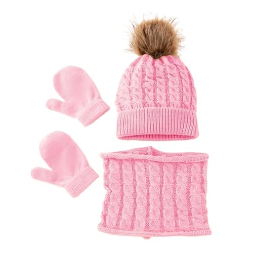 VIVAZYTGH Winter-Set aus Mütze, Schal und Handschuhen aus Baumwolle for Kinder (0–3 Jahre) – 3-teiliges Set aus Warmer Wolle for Jungen und Mädchen(Pink) von VIVAZYTGH