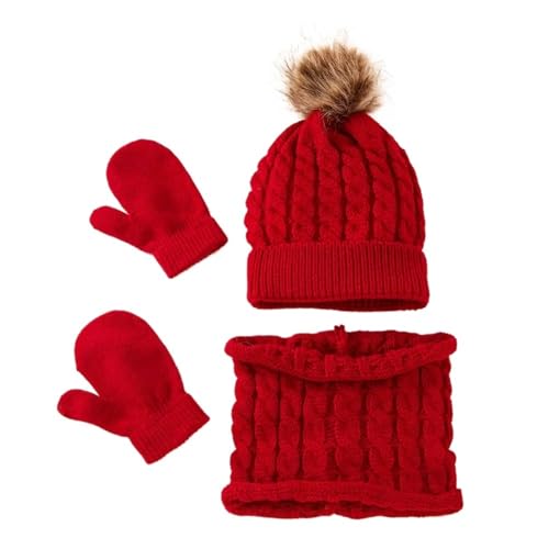 VIVAZYTGH Winter-Set aus Mütze, Schal und Handschuhen aus Baumwolle for Kinder (0–3 Jahre) – 3-teiliges Set aus Warmer Wolle for Jungen und Mädchen(Red) von VIVAZYTGH