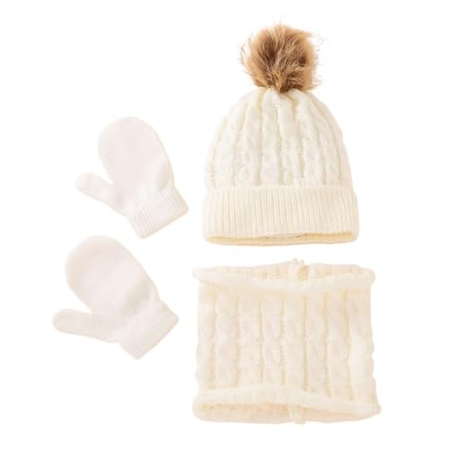 VIVAZYTGH Winter-Set aus Mütze, Schal und Handschuhen aus Baumwolle for Kinder (0–3 Jahre) – 3-teiliges Set aus Warmer Wolle for Jungen und Mädchen(White) von VIVAZYTGH