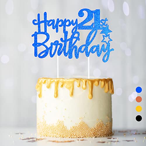 Happy 21th Birthday Tortendeko Geburtstag, Kuchendeko Geburtstag Geburstagstorte Deko für Jungen Mädchen Mann Frau-Blau von VIVEY