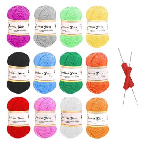 VIVIIHOO Premium Acrylic Wolle zum Häkeln & Stricken - 12 Farben, 50g/ Farbe, Baumwollgarn inkl. Anleitung für Häkeln & Stricken - Perfekt für Pullover, Spielzeug & mehr! von VIVIIHOO