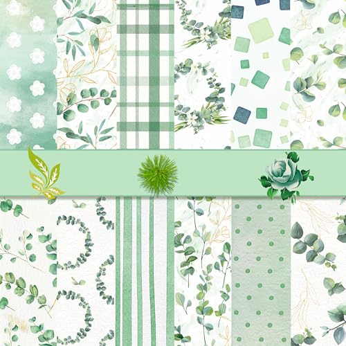 VIVIQUEN 24 Stück grünes Eeukalyptus-Papier, doppelseitiges Papier, 30,5 cm, Aquarellblätter, Sammelalbum, spezielles Bastelpapier, flach gefaltet für DIY-Hintergrund, Kartenherstellung, Scrapbooking, von VIVIQUEN