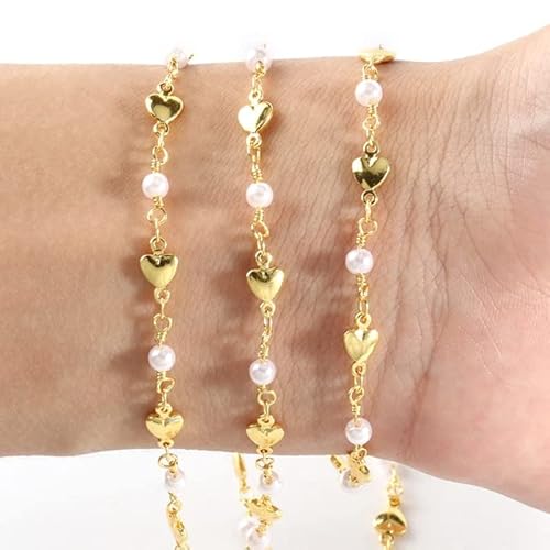 VIXDA 1 Meter Gold Farbe Edelstahl Herz Stern Kristall Perle Perlen Kette für Armbänder Halskette Knöchel Schmuckherstellung DIY Zubehör von VIXDA