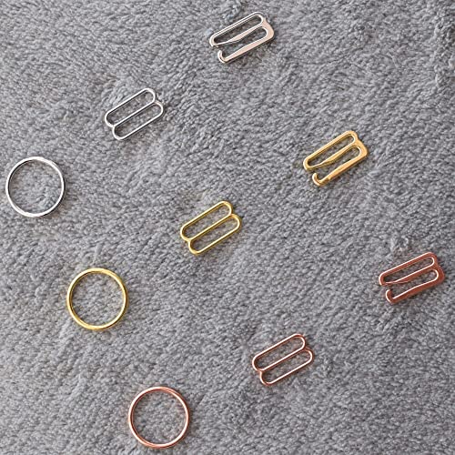 VIXDA 100 Stück/Los Silber/Gold/Roségold Metall BH-Träger Ringe Schieber und Haken BH-Materialien 6mm/8mm/10mm/12mm/15mm von VIXDA