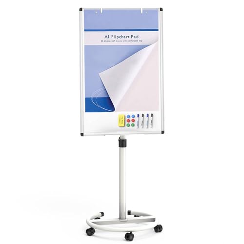 VIZ-PRO ECO Magnetische Mobile Whiteboard, 90 x 60 cm, Staffelei Flipchart Ständer Rollendes Trockenlöschbrett mit Papierblöcken von VIZ-PRO