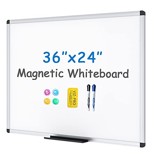 VIZ-PRO Magnetisches Whiteboard/Trockenabwischbares Board, 90 x 60 cm, inklusive 1 Radiergummi & 2 Marker & 4 Magneten von VIZ-PRO