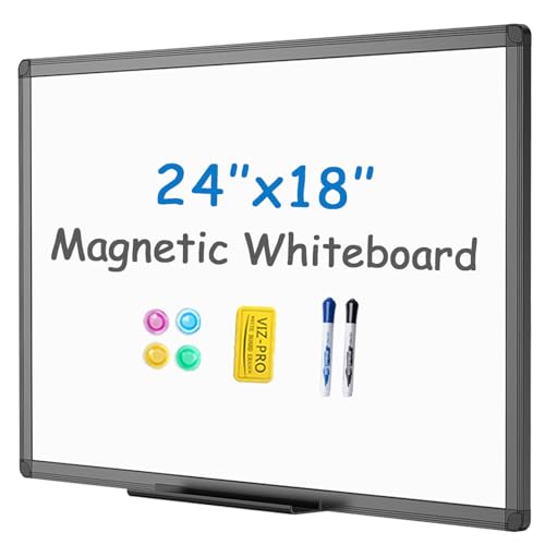 VIZ-PRO Magnetisches Whiteboard/Trockentafel mit schwarzem Aluminiumrahmen, 60 x 45 cm, inklusive 1 Radiergummi & 2 Marker & 4 Magneten von VIZ-PRO